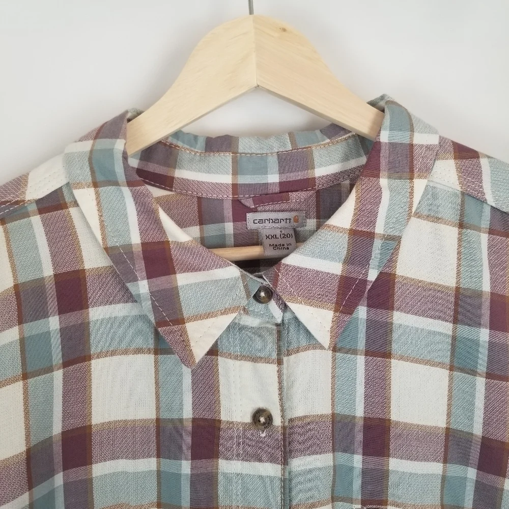 Carhartt Plaid Button‎ Down Front Shirt XXL 100% Cotton
